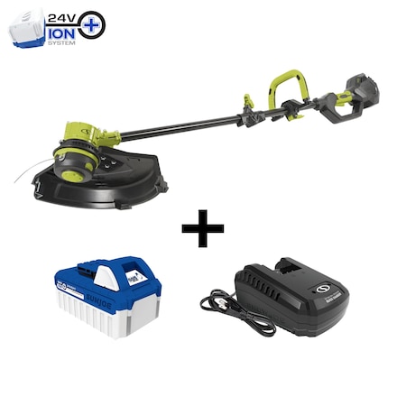 Sun Joe 24V iON+ Cordless 14In Dual Line String Trimmer, w/24V 4.0-Ah Battery & Chrgr 24V-ST14B